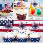 KIGEAPUEL 100Pcs American Flag & Firework Cupcake Toppers – 4th of July Party Decorations