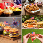 KIGEAPUEL 100Pcs American Flag & Firework Cupcake Toppers – 4th of July Party Decorations