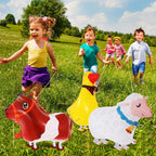 KINYFY 6 Pcs Walking Farm Animal Balloons – Rooster, Duck, Horse, Cow, Pig, Sheep | Farm Theme Party Decor