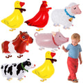 KINYFY 6 Pcs Walking Farm Animal Balloons – Rooster, Duck, Horse, Cow, Pig, Sheep | Farm Theme Party Decor
