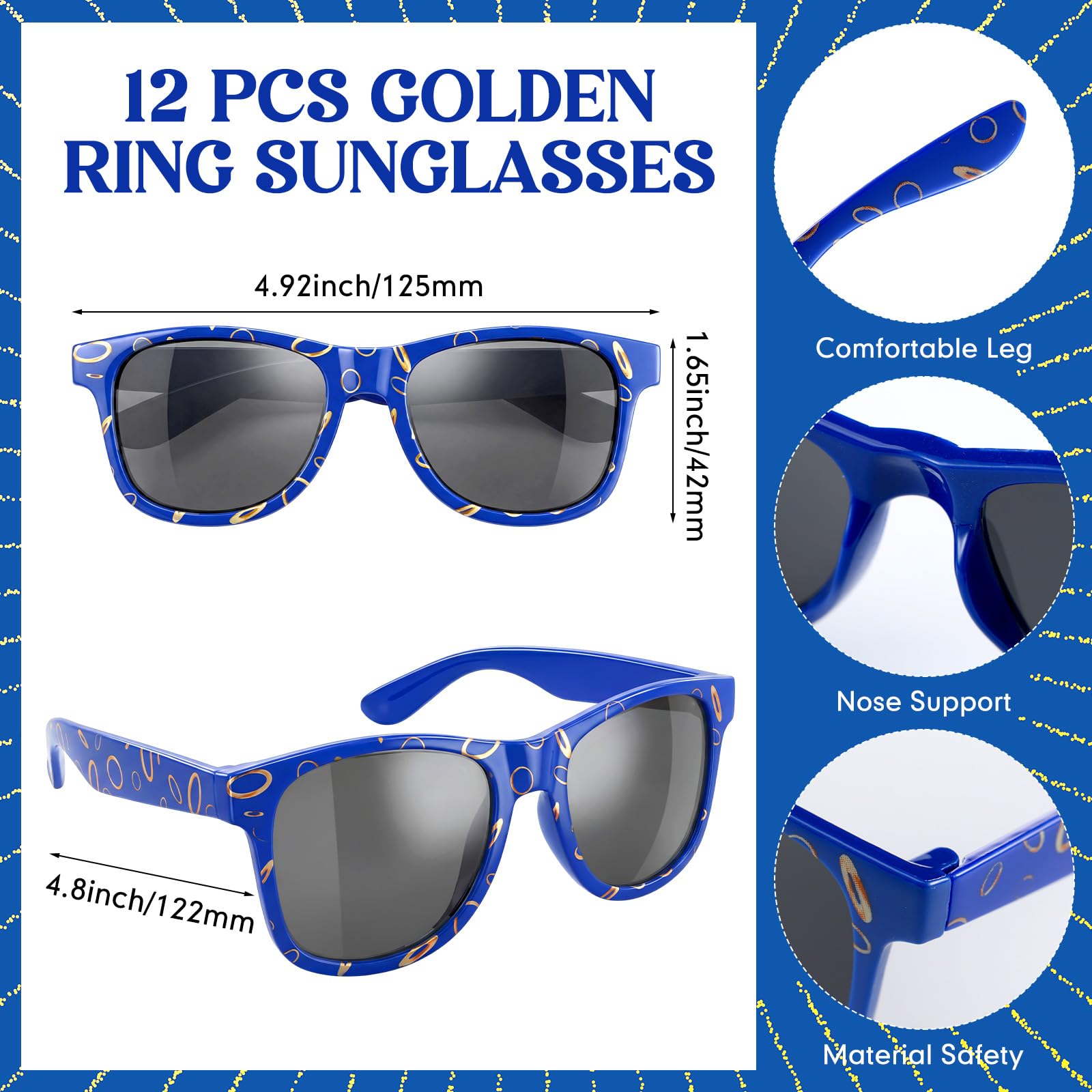 Kingdder 24 Pcs Blue with Gold Ring Sunglasses & Silicone Wristbands – Cartoon Theme Party Favors