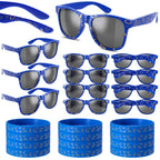 Kingdder 24 Pcs Blue with Gold Ring Sunglasses & Silicone Wristbands – Cartoon Theme Party Favors
