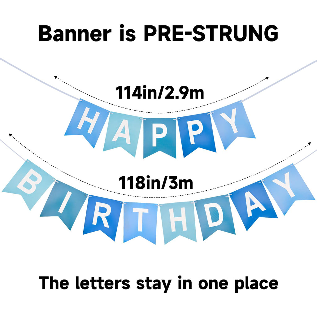 Kinglake Garden Blue Happy Birthday Banner – Pre-Strung Party Decor