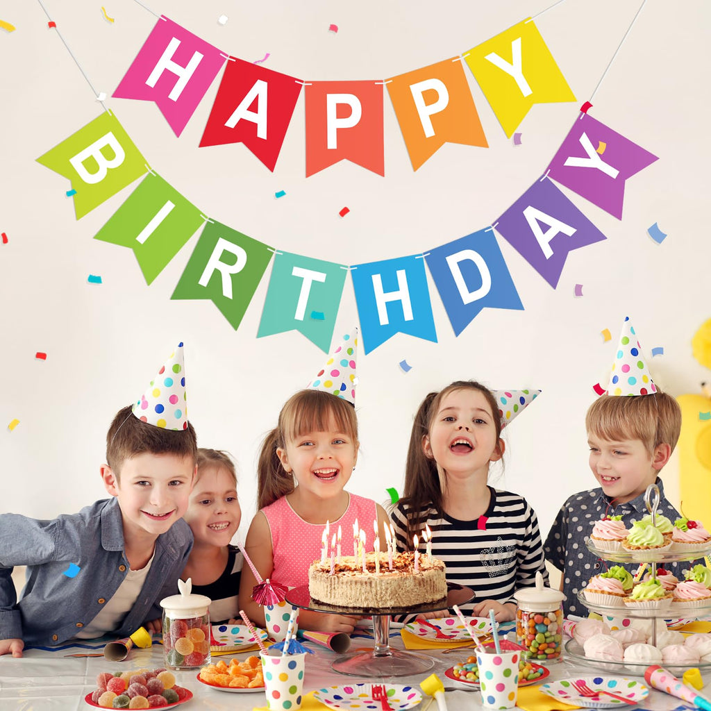 KINGLAKE GARDEN Rainbow Birthday Banner – Pre-Strung, Multicolor Party Decor