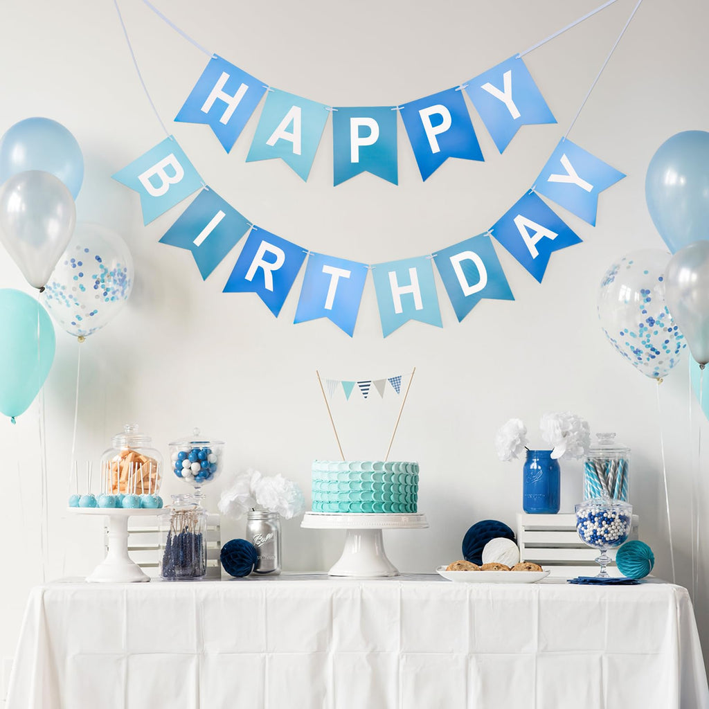 Kinglake Garden Blue Happy Birthday Banner – Pre-Strung Party Decor