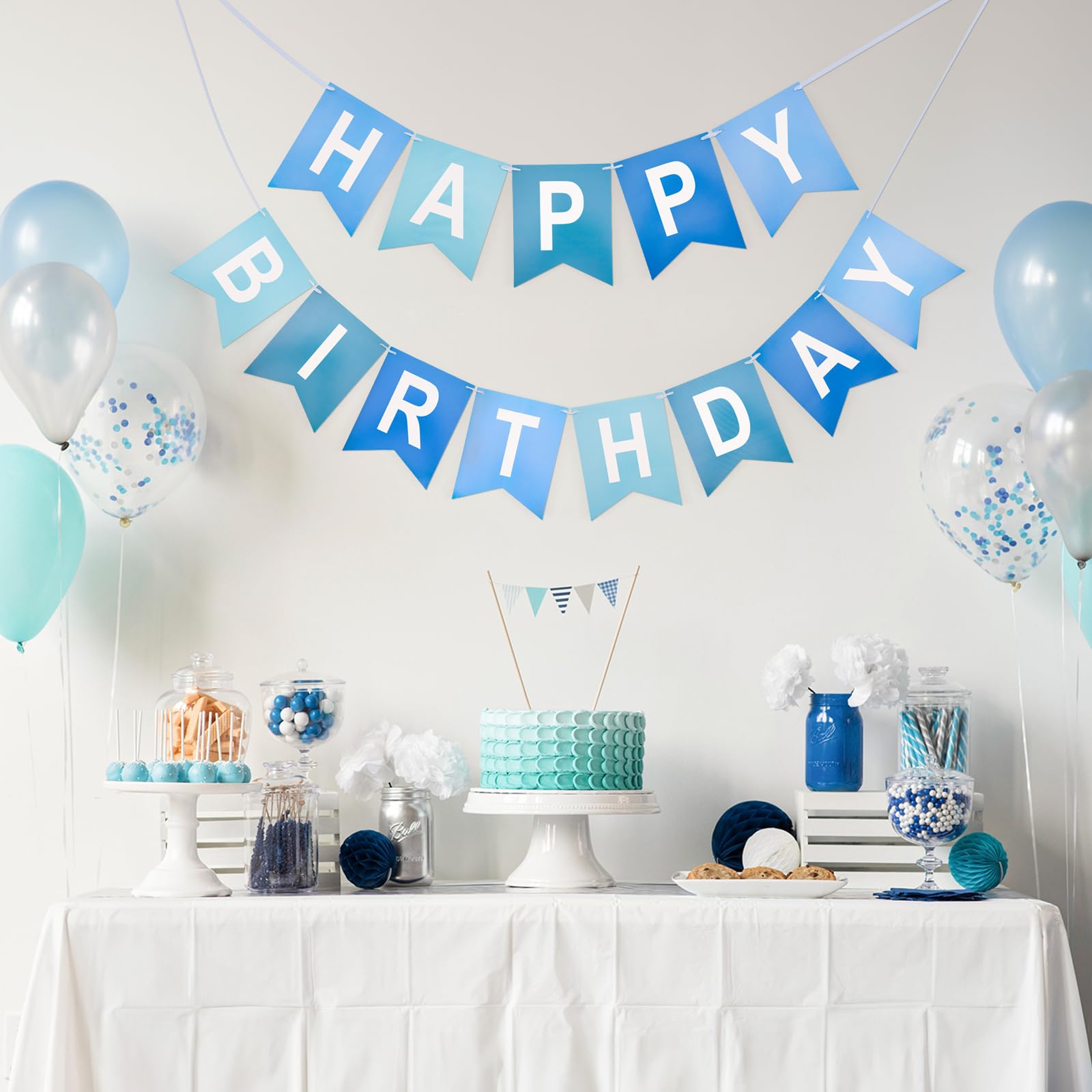 Kinglake Garden Blue Happy Birthday Banner – Pre-Strung Party Decor