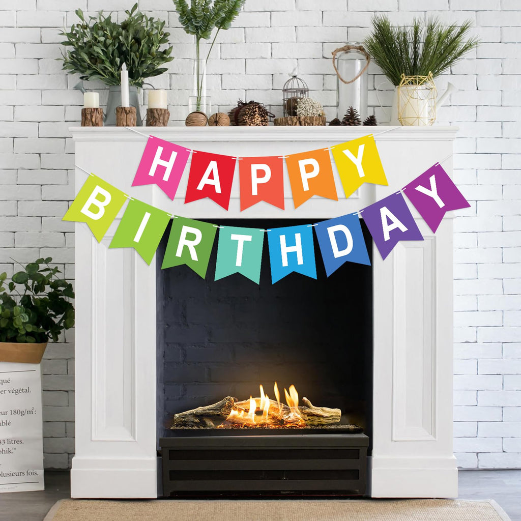 KINGLAKE GARDEN Rainbow Birthday Banner – Pre-Strung, Multicolor Party Decor