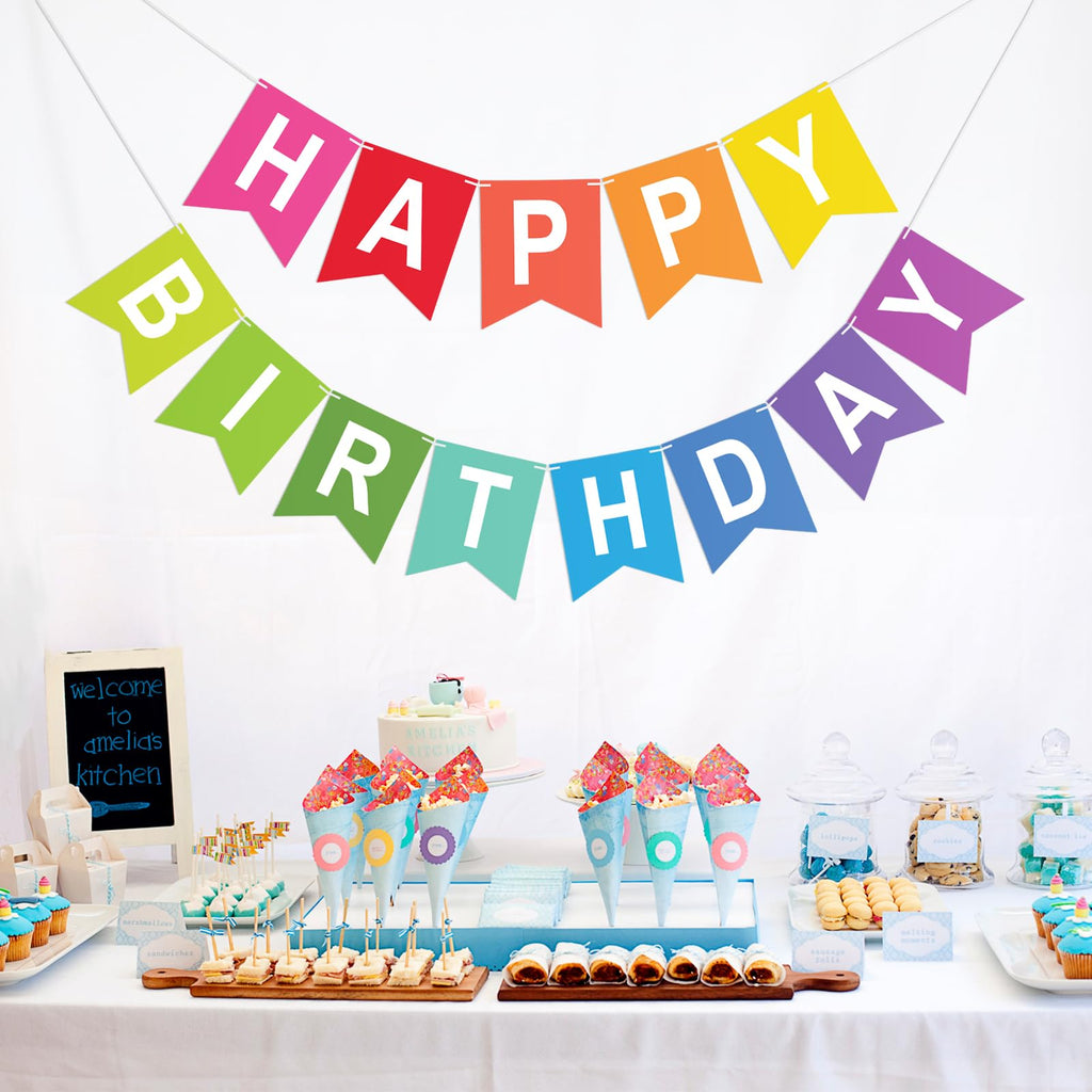 KINGLAKE GARDEN Rainbow Birthday Banner – Pre-Strung, Multicolor Party Decor