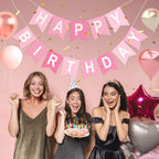 KINGLAKE GARDEN Pink Happy Birthday Banner – Pre-Strung 13-Letter Party Decor