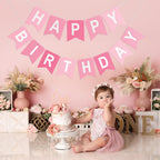 KINGLAKE GARDEN Pink Happy Birthday Banner – Pre-Strung 13-Letter Party Decor
