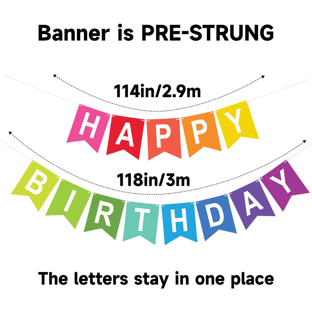 KINGLAKE GARDEN Rainbow Birthday Banner – Pre-Strung, Multicolor Party Decor