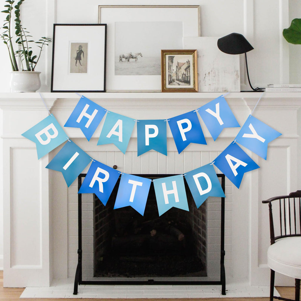 Kinglake Garden Blue Happy Birthday Banner – Pre-Strung Party Decor