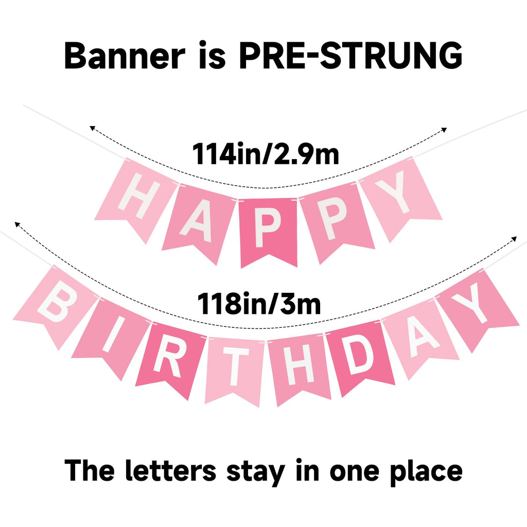 KINGLAKE GARDEN Pink Happy Birthday Banner – Pre-Strung 13-Letter Party Decor