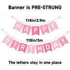 KINGLAKE GARDEN Pink Happy Birthday Banner – Pre-Strung 13-Letter Party Decor