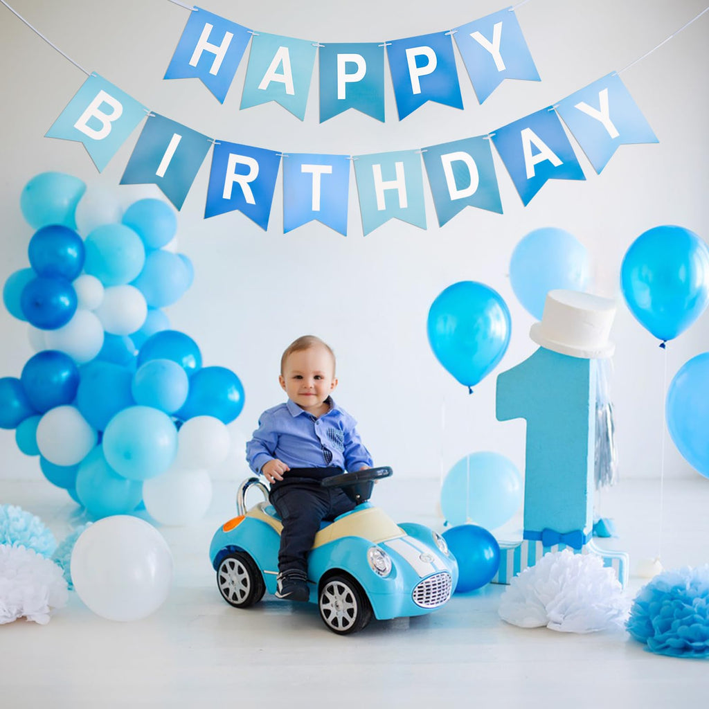 Kinglake Garden Blue Happy Birthday Banner – Pre-Strung Party Decor