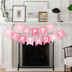 KINGLAKE GARDEN Pink Happy Birthday Banner – Pre-Strung 13-Letter Party Decor