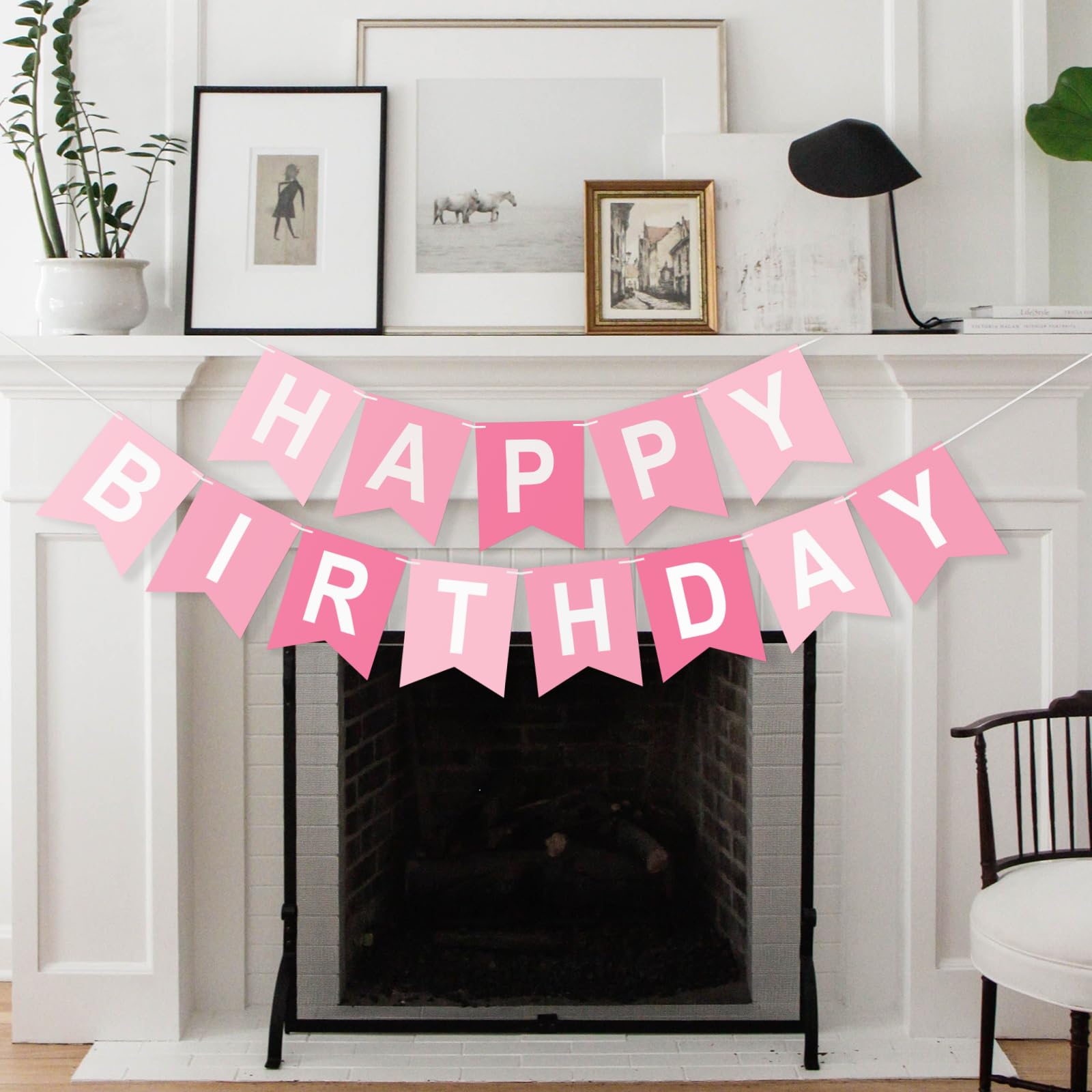 KINGLAKE GARDEN Pink Happy Birthday Banner – Pre-Strung 13-Letter Party Decor