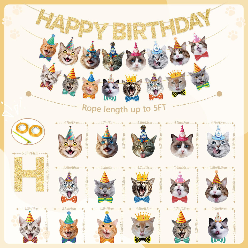 KingZone Cat Happy Birthday Banner - Cat Birthday Decorations for Kids, Boys & Girls