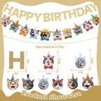 KINGZONE Cat Happy Birthday Banner - Cat Birthday Decorations & Party Decor