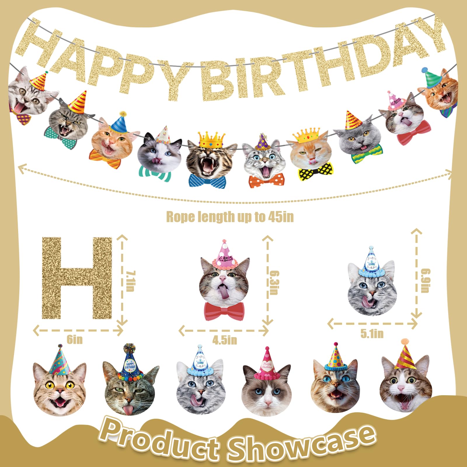 KINGZONE Cat Happy Birthday Banner - Cat Birthday Decorations & Party Decor