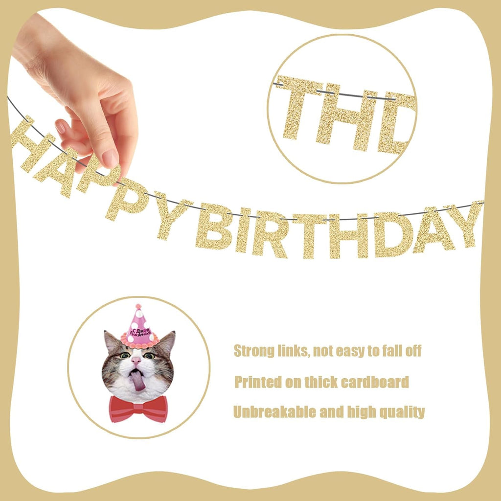 KINGZONE Cat Happy Birthday Banner - Cat Birthday Decorations & Party Decor