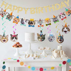 KINGZONE Cat Happy Birthday Banner - Cat Birthday Decorations & Party Decor