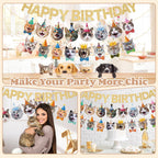 KingZone Cat Happy Birthday Banner - Cat Birthday Decorations for Kids, Boys & Girls