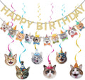 KINGZONE Cat Happy Birthday Banner - Cat Birthday Decorations & Party Decor