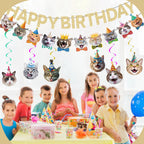 KINGZONE Cat Happy Birthday Banner - Cat Birthday Decorations & Party Decor
