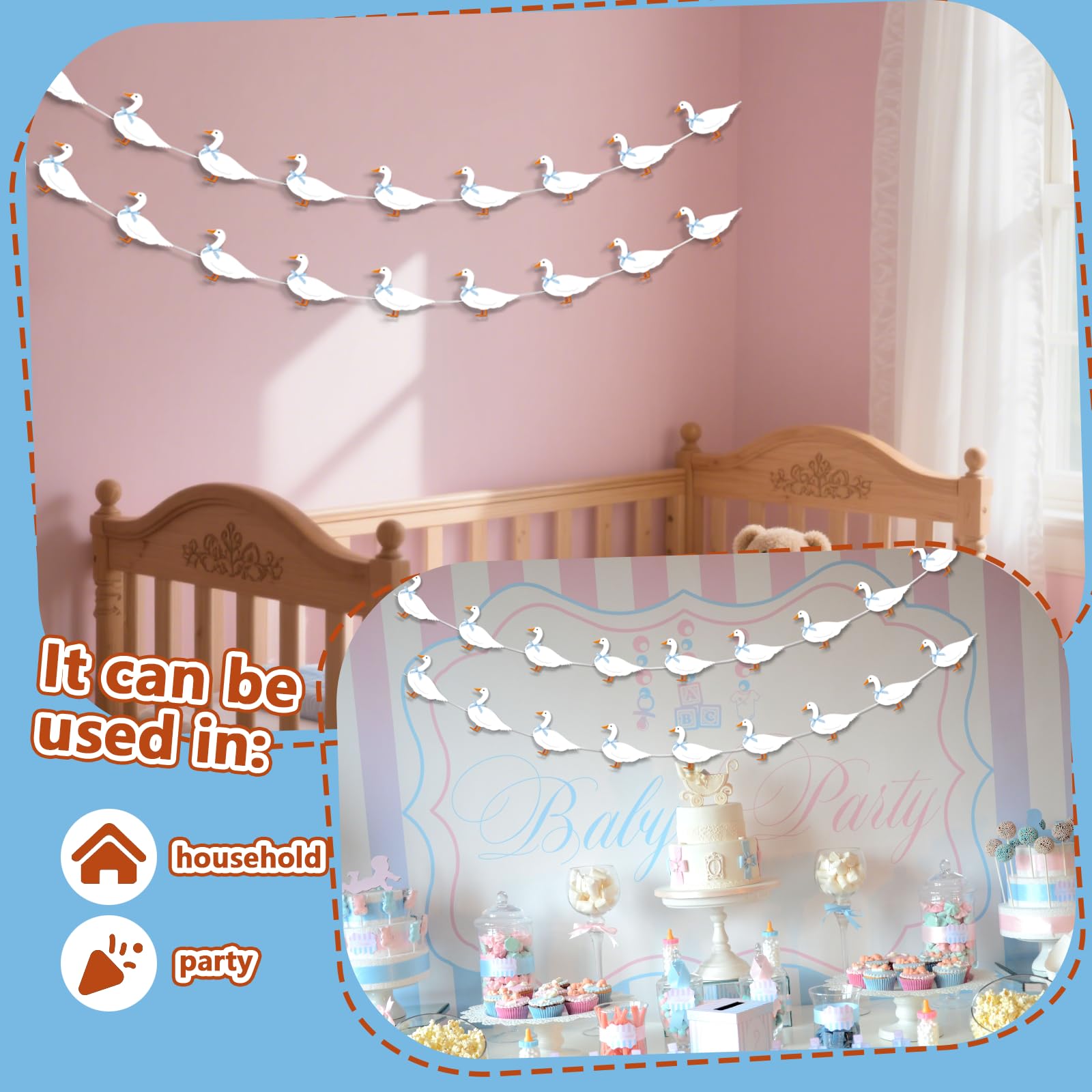 KINGZONE Goose Banner - Silly Goose Blue Gingham Birthday & Baby Shower Decor