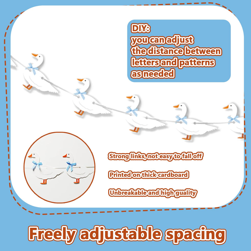 KINGZONE Goose Banner - Silly Goose Blue Gingham Birthday & Baby Shower Decor