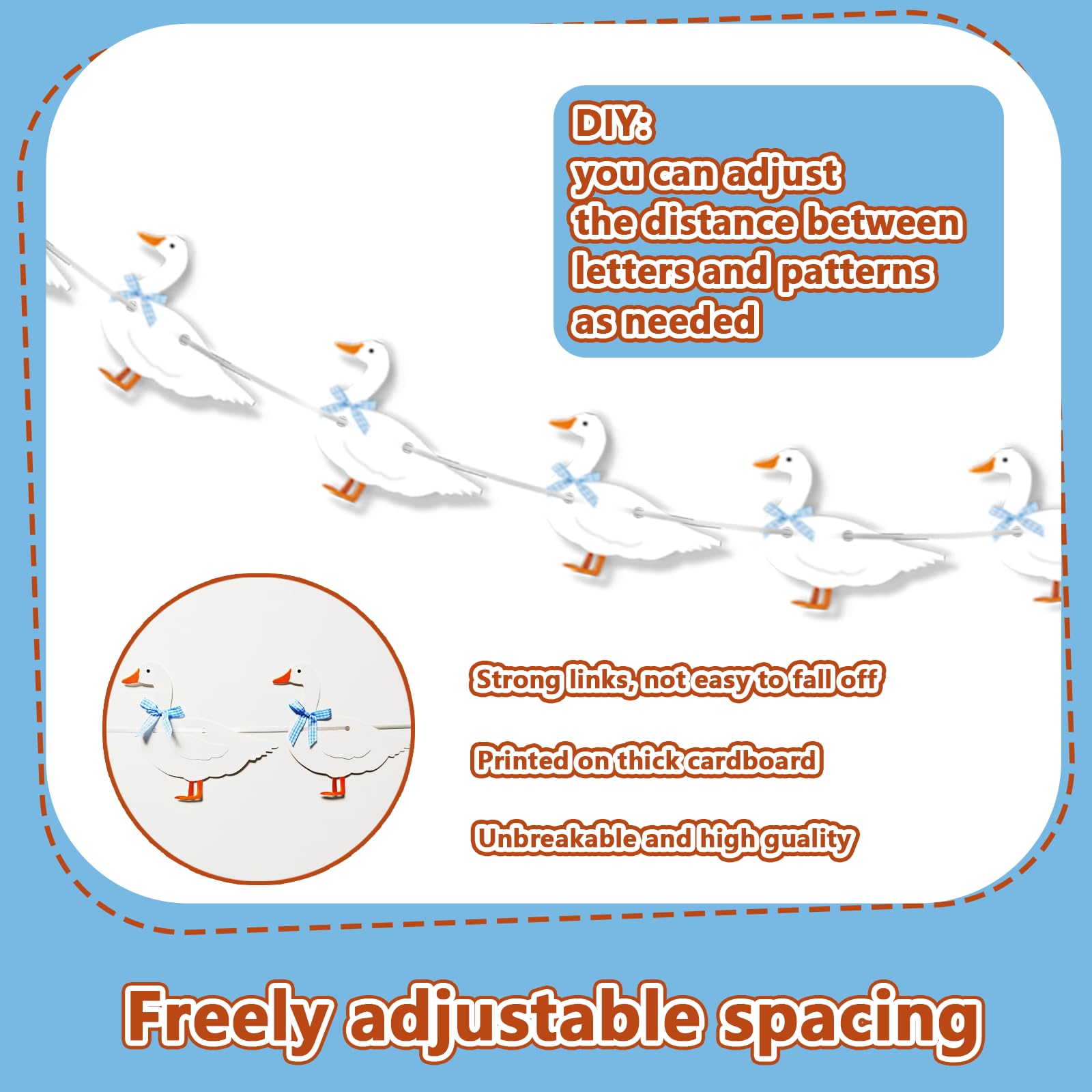 KINGZONE Goose Banner - Silly Goose Blue Gingham Birthday & Baby Shower Decor