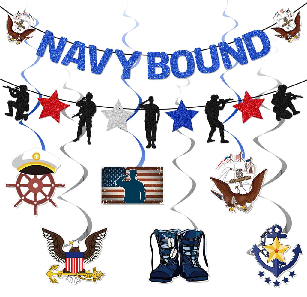 KINGZONE Glitter Navy Bound Banner & Army Party Decor – Military Theme Decorations