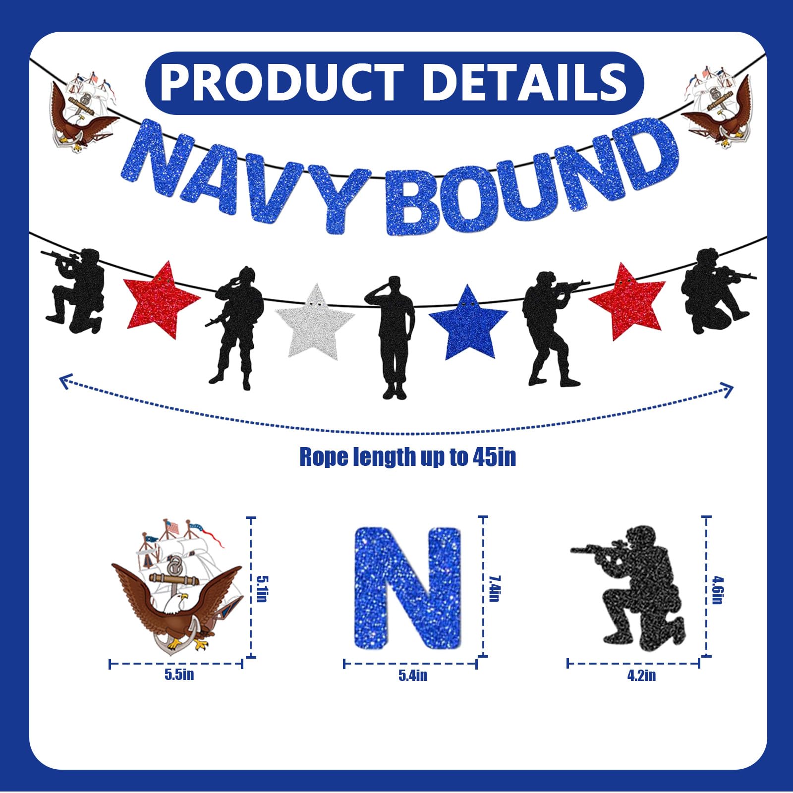 KINGZONE Glitter Navy Bound Banner & Army Party Decor – Military Theme Decorations