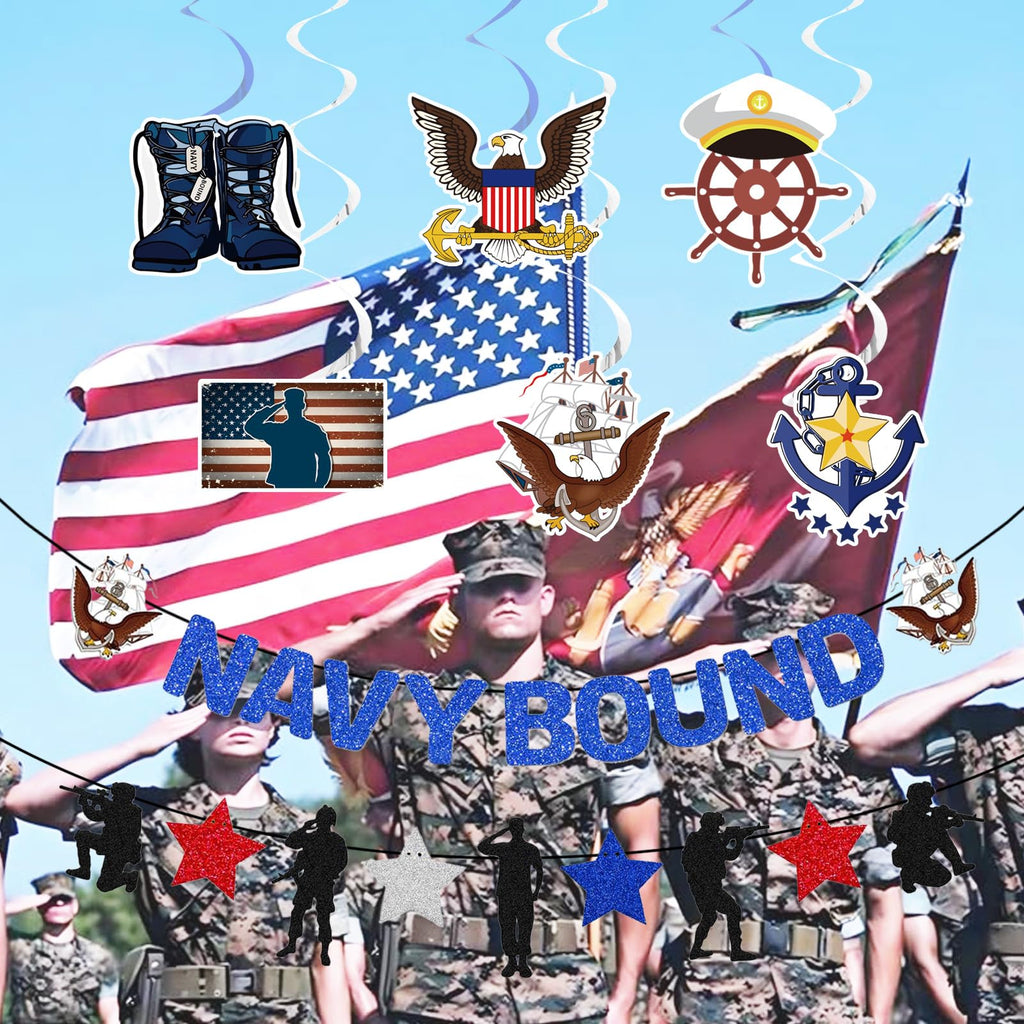 KINGZONE Glitter Navy Bound Banner & Army Party Decor – Military Theme Decorations