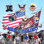 KINGZONE Glitter Navy Bound Banner & Army Party Decor – Military Theme Decorations