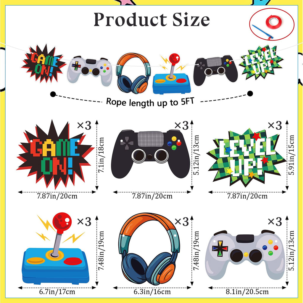 KINGZONE Video Game Happy Birthday Banner – Game On Controllers Party Decor for Kids