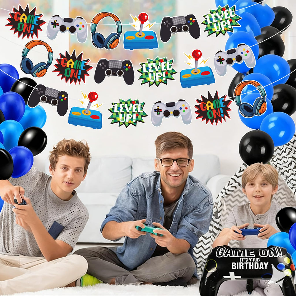 KINGZONE Video Game Happy Birthday Banner – Game On Controllers Party Decor for Kids
