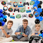 KINGZONE Video Game Happy Birthday Banner – Game On Controllers Party Decor for Kids