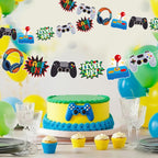 KINGZONE Video Game Happy Birthday Banner – Game On Controllers Party Decor for Kids