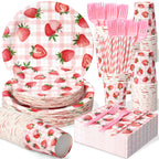 Kinovo Berry First Birthday Decor – 300 Pcs Strawberry Party Plates, Cups & Napkins (Serves 50)