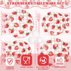 Kinovo Berry First Birthday Decor – 300 Pcs Strawberry Party Plates, Cups & Napkins (Serves 50)