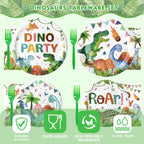 Kinovo 96 Pcs Dinosaur Plates & Napkins Tableware Set – Serves 24, Kids Birthday Party Supplies