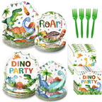 Kinovo 96 Pcs Dinosaur Plates & Napkins Tableware Set – Serves 24, Kids Birthday Party Supplies