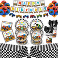 Kinovo 183Pcs Monster Truck Party Supplies – Plates, Napkins, Cups for 26 Guests