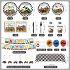 Kinovo 183Pcs Monster Truck Party Supplies – Plates, Napkins, Cups for 26 Guests