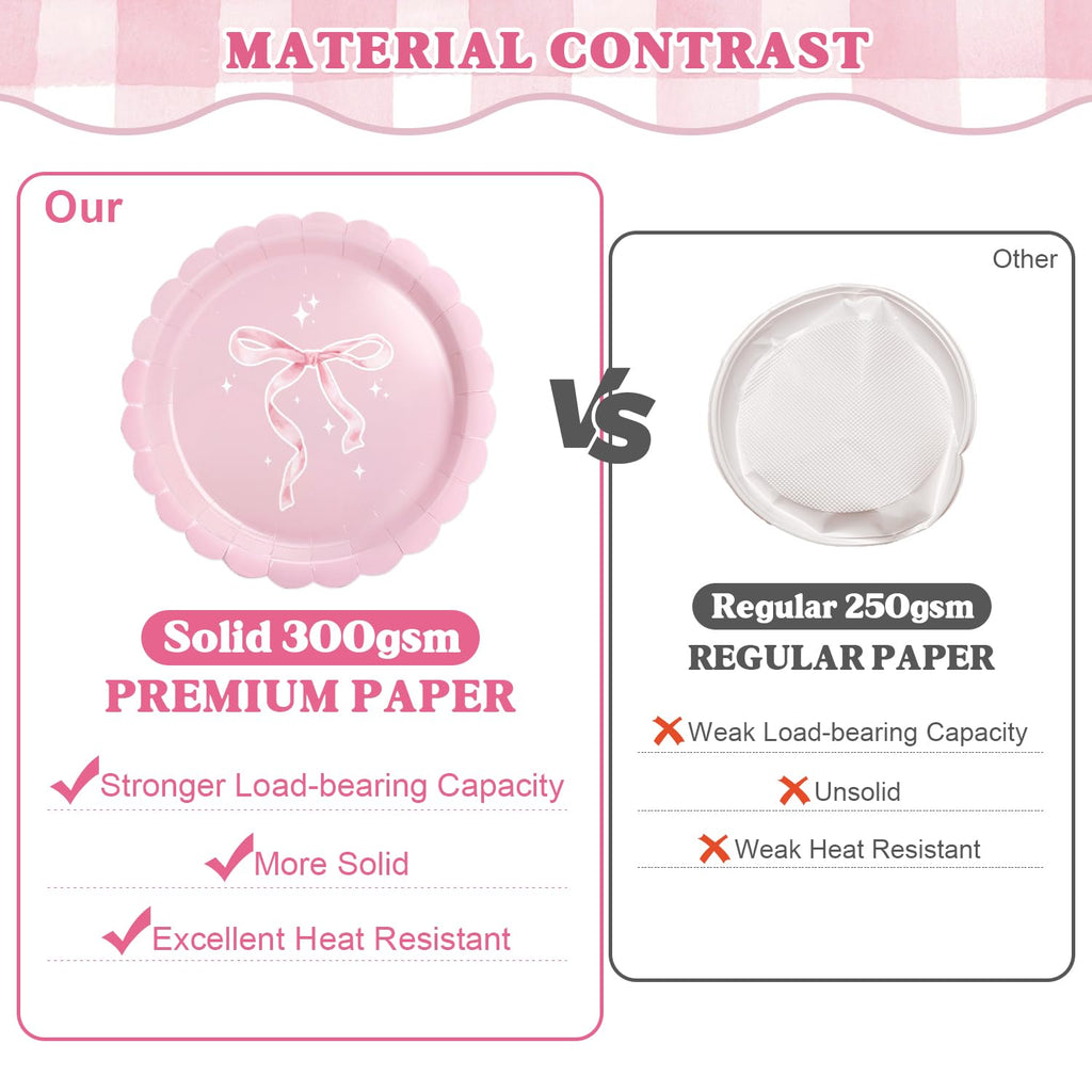 Kinovo Pink Bow Party Tableware Set — 300 Pcs for 50 Guests
