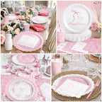 Kinovo Pink Bow Party Tableware Set — 300 Pcs for 50 Guests