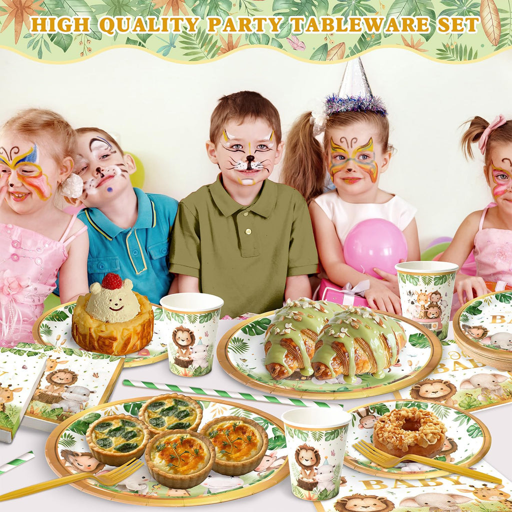 Kinovo 300 Pcs Safari Baby Shower Plates & Napkins Set (Serves 50)