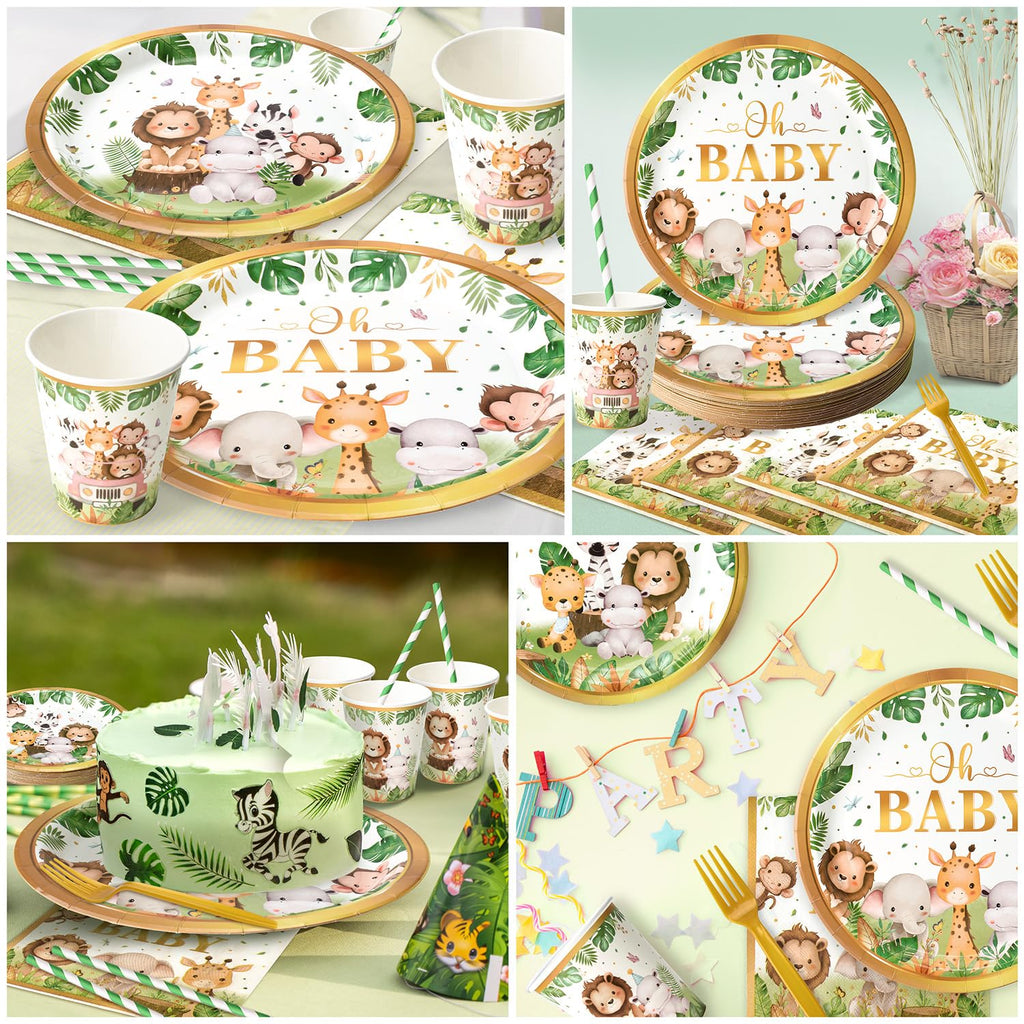 Kinovo 300 Pcs Safari Baby Shower Plates & Napkins Set (Serves 50)